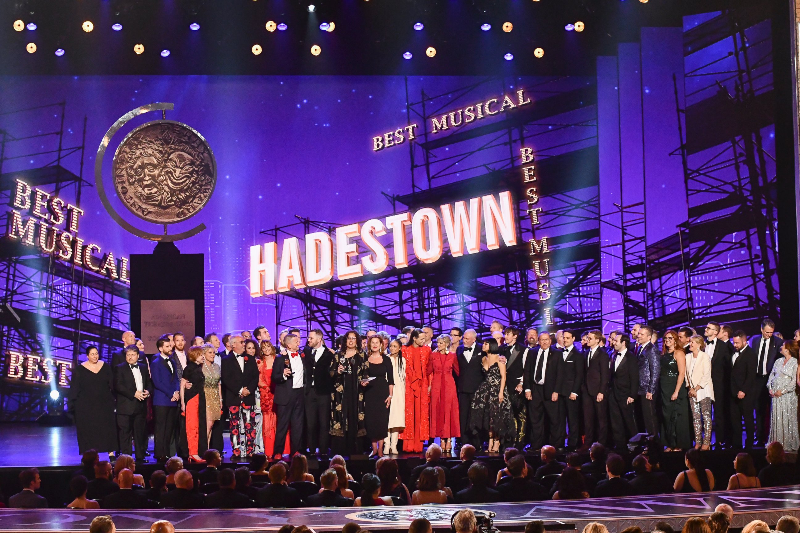 PHOTO: The company of "Hadestown," accept the award for best musical at the 73rd annual Tony Awards at Radio City Music Hall on Sunday, June 9, 2019, in New York. 