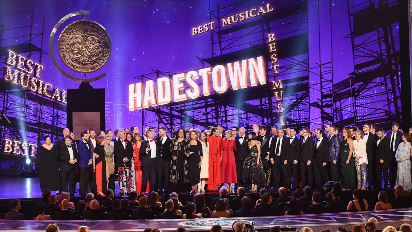 PHOTO: The company of "Hadestown," accept the award for best musical at the 73rd annual Tony Awards at Radio City Music Hall on Sunday, June 9, 2019, in New York.