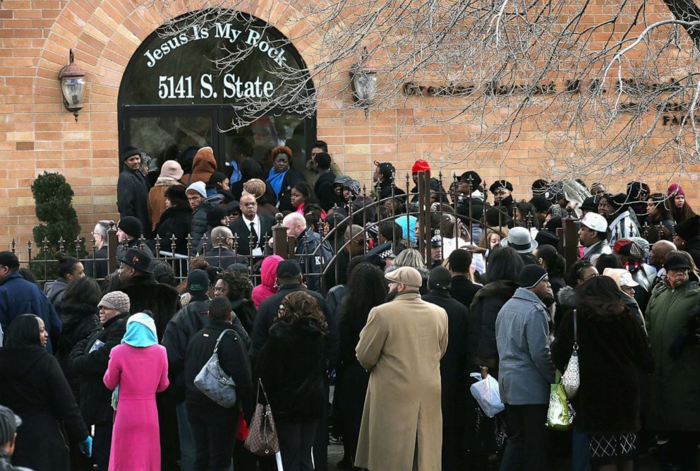 PHOTO: In this Feb. 9, 2013, file photo, an overflow crowd stands outside the Greater Harvest M.B. Church during the funeral of 15-year-old Hadiya Pendleton in Chicago.