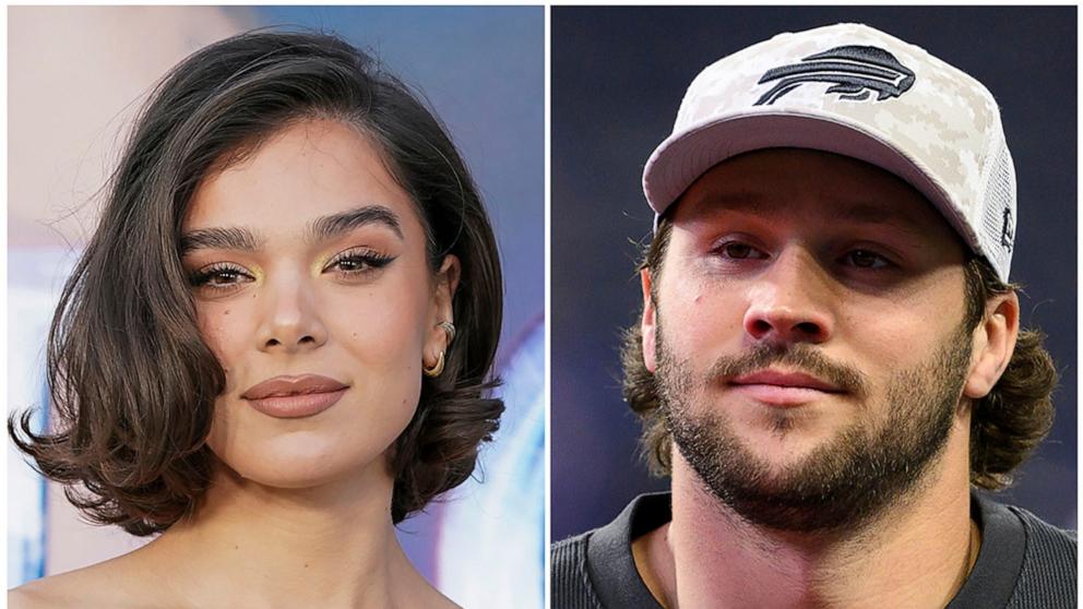 PHOTO: This combination of photos shows Hailee Steinfeld on Oct. 30, 2024, in Los Angeles, and Buffalo Bills quarterback Josh Allen on Nov. 10, 2024, in Indianapolis. 