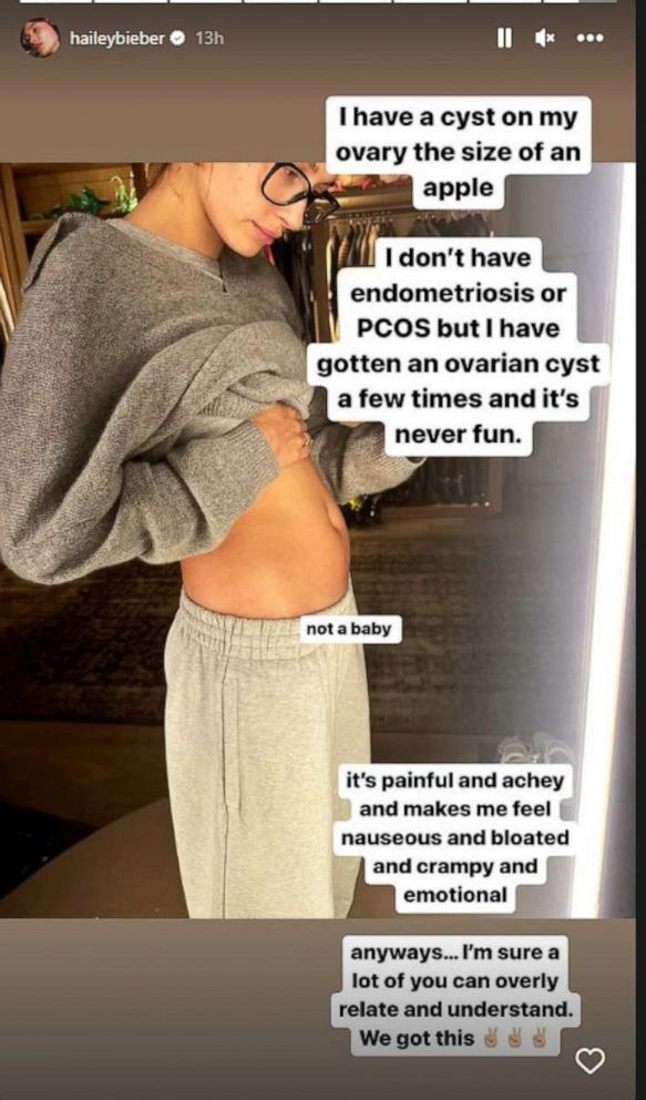 PHOTO: Hailey Bieber, 26, shared on Instagram that she has a cyst on her ovary.