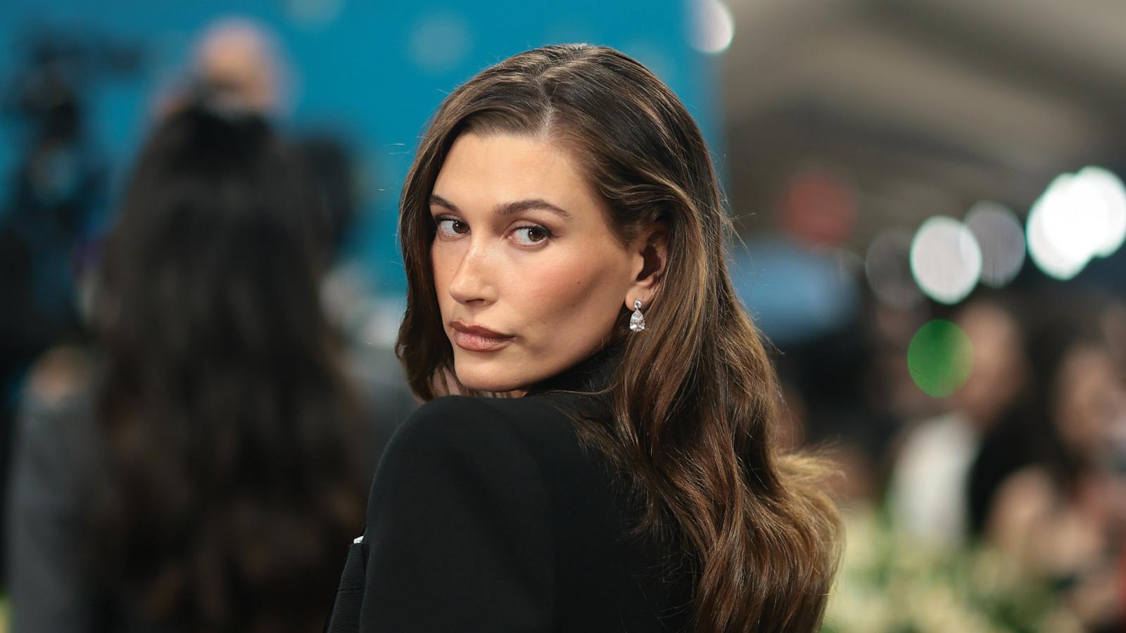 PHOTO: Hailey Bieber attends the 2025 Met Gala Celebrating "Superfine: Tailoring Black Style" at Metropolitan Museum of Art, on May 5, 2025, in New York.