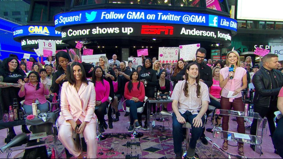 PHOTO: People donate their hair to breast cancer survivors in a live event on "Good Morning America," Oct. 5, 2018.