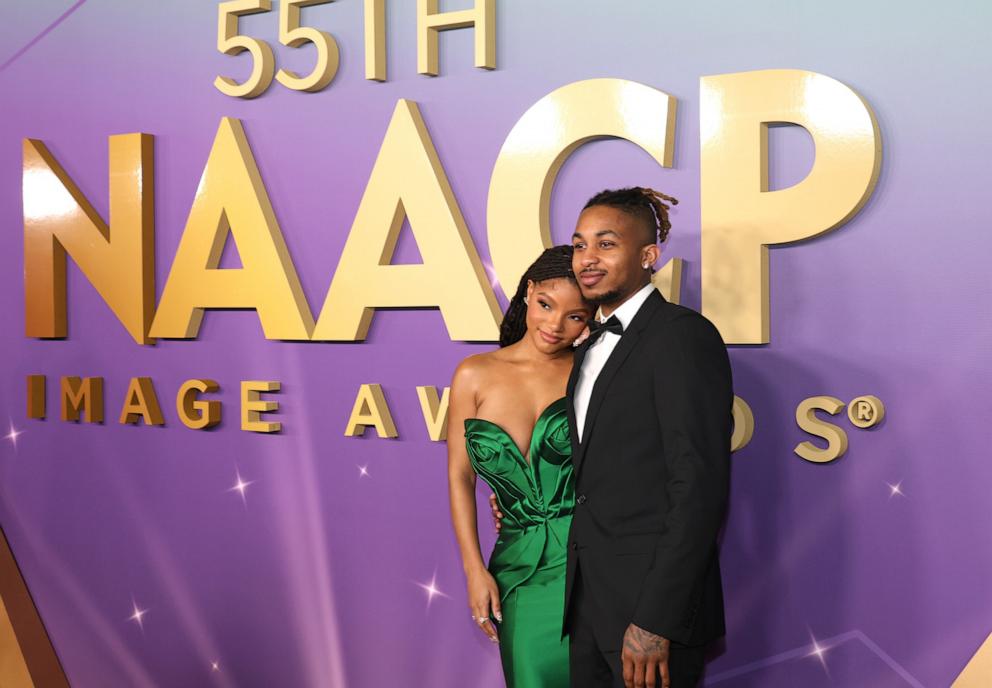 PHOTO: In this March 16, 2024, file photo, Halle Bailey and DDG attend the 55th NAACP Image Awards at Shrine Auditorium and Expo Hall in Los Angeles.