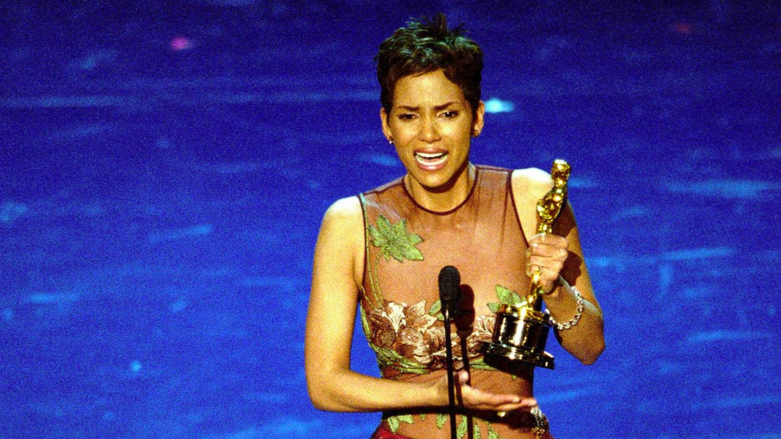 PHOTO: In this March 24, 2002, file photo, Halle Berry makes an emotional acceptance speech after receiving the Best Actress award for her role in "Monster's Ball," during the 74Th Annual Academy Awards in Hollywood, Calif.