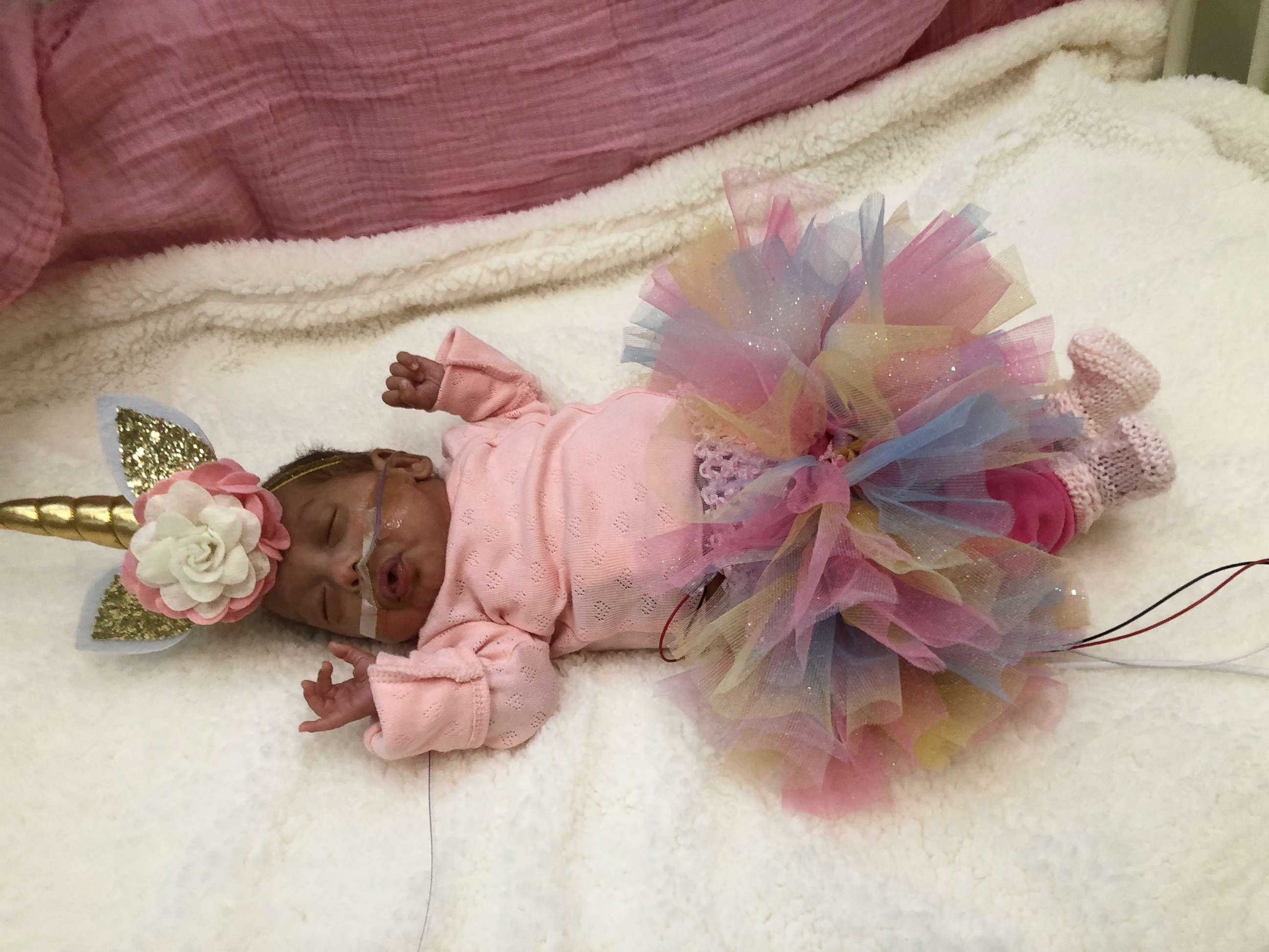PHOTO: Baby Ella poses as a unicorn for Halloween in Advocate Children's Hospital's NICU in Illinois.