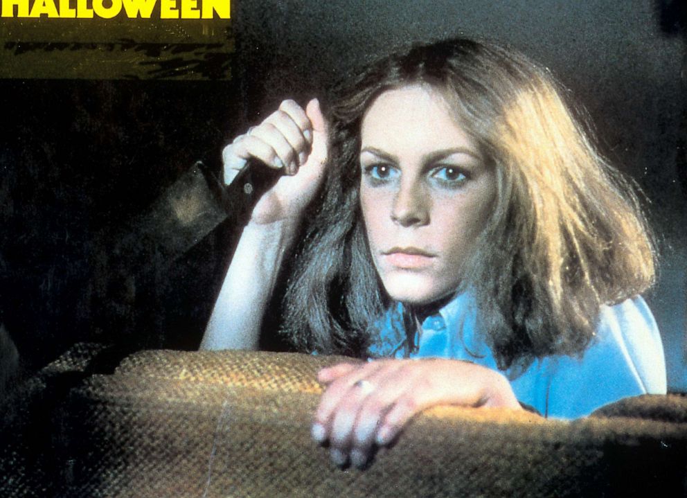 PHOTO: Jamie Lee Curtis holds a knife in a scene from the film 'Halloween', 1978.