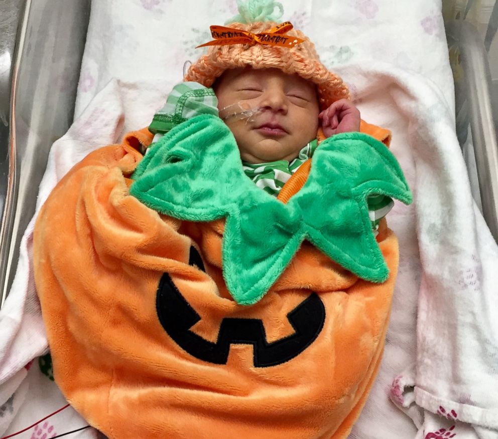 PHOTO: Baby Lea poses as a pumpkin for Halloween in Advocate Children's Hospital's NICU in Illinois.