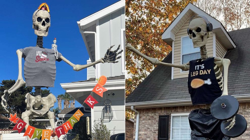 Halloween skeletons get decked out for Thanksgiving ABC News