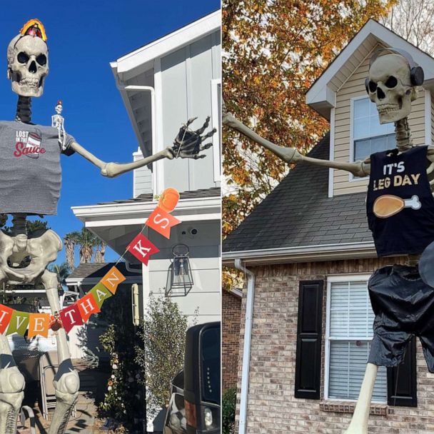 Halloween skeletons get decked out for Thanksgiving - Good Morning ...