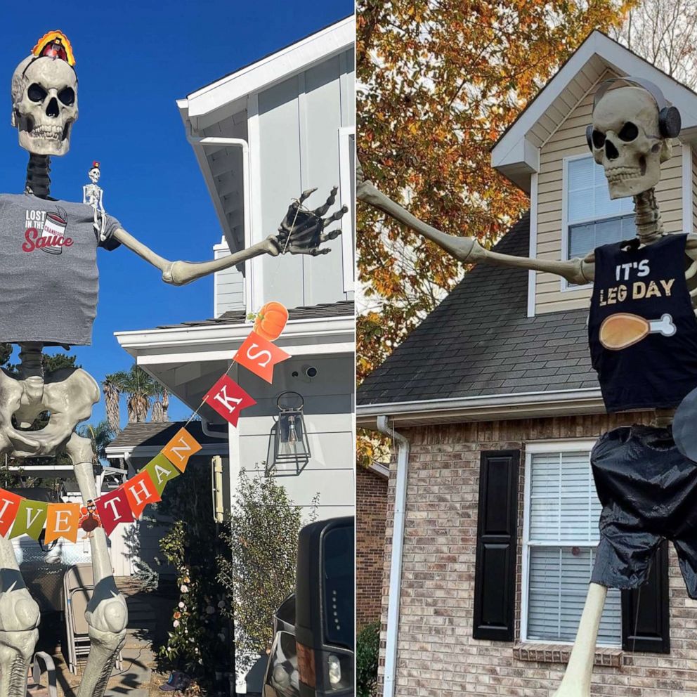 VIDEO: Halloween skeletons get decked out for the holidays