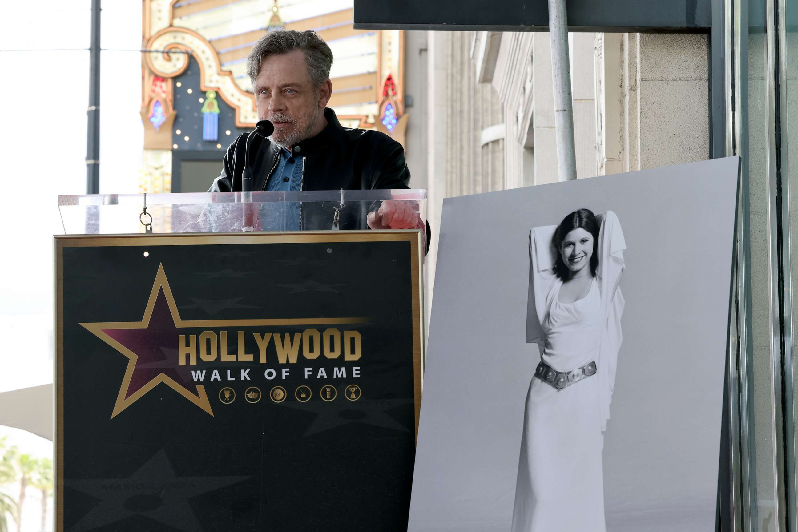 PHOTO: Mark Hamill speaks onstage during the ceremony for Carrie Fisher being honored posthumously with a Star on the Hollywood Walk of Fame on May 04, 2023 in Hollywood, California.