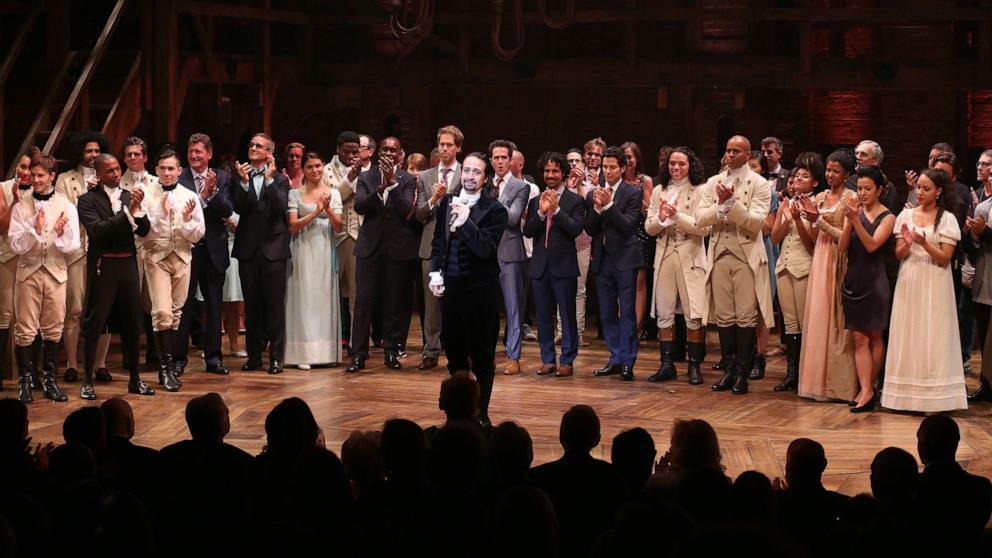 PHOTO: Lin-Manuel Miranda with the cast and creative team during the Broadway opening night performance of 'Hamilton' at the Richard Rodgers Theatre on August 6, 2015 in New York City.