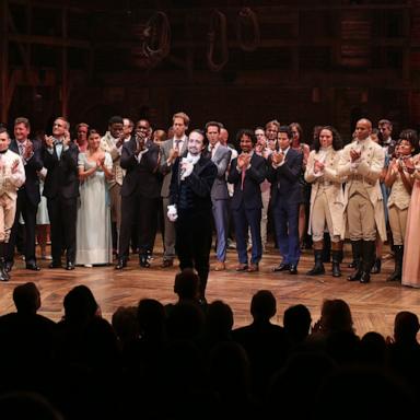 PHOTO: Lin-Manuel Miranda with the cast and creative team during the Broadway opening night performance of 'Hamilton' at the Richard Rodgers Theatre on August 6, 2015 in New York City.