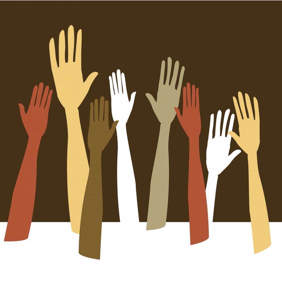 ILLUSTRATION: Hands and arms of various colors and tones appear in a stock illustration.