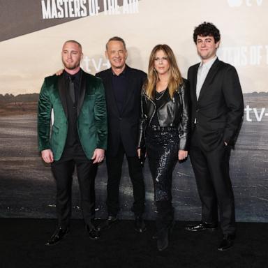 PHOTO: Chet Hanks, Tom Hanks, Rita Wilson, and Truman Hanks attend the world premiere of Apple TV+'s "Masters Of The Air" at Regency Village Theatre, Jan. 10, 2024, in Los Angeles.