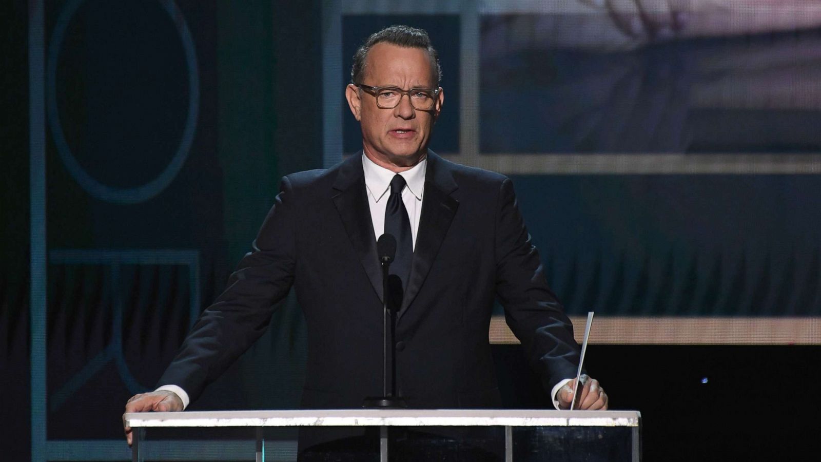 PHOTO: Tom Hanks presents an award during the 26th Annual Screen Actors Guild Awards show at the Shrine Auditorium in Los Angeles, Jan. 19, 2020.