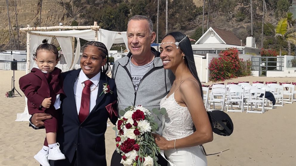 VIDEO: Tom Hanks crashes beach wedding