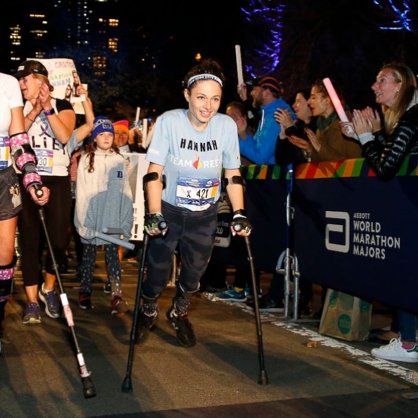 VIDEO: Paralyzed woman completes NYC Marathon on crutches for others 'who aren't able to take steps'