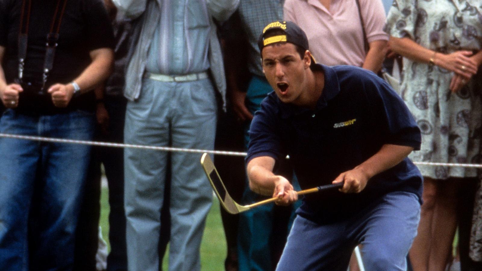 PHOTO: Adam Sandler plays golf in a scene from the film "Happy Gilmore," 1996.
