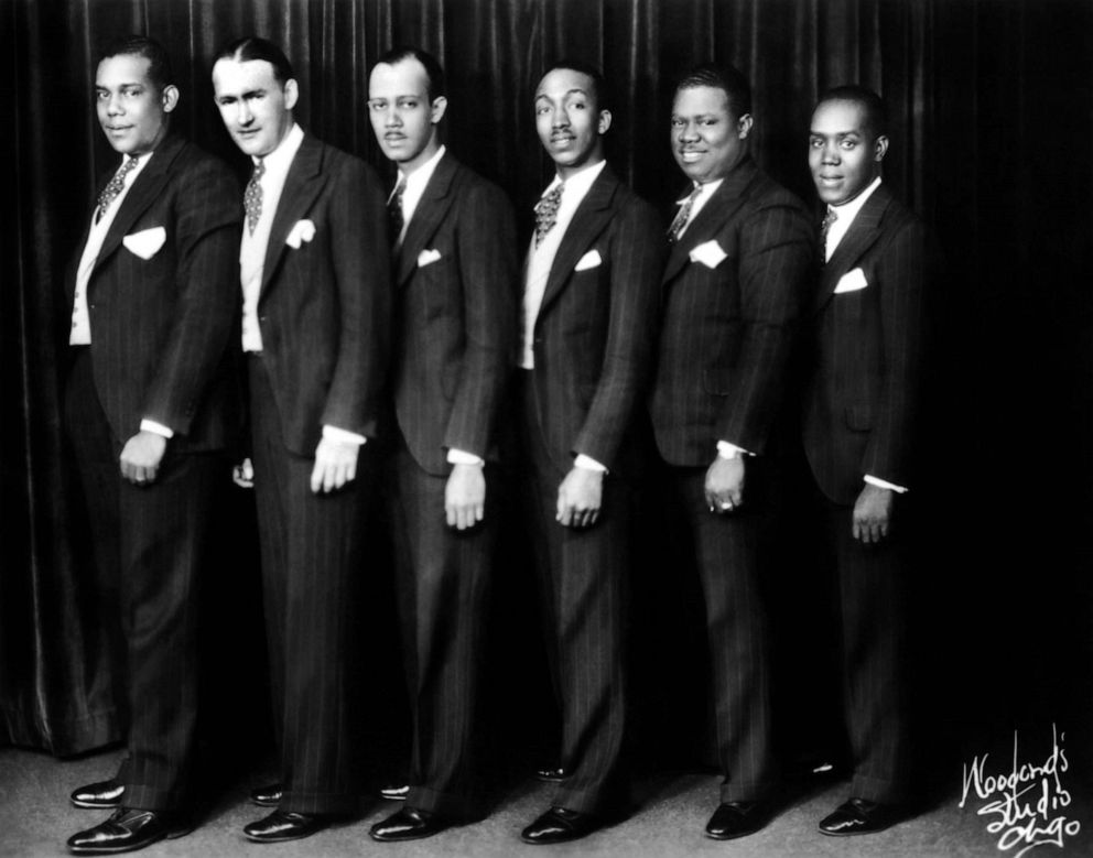PHOTO: FILE - Louis Armstrong and his Savoy Ballroom Five (L-R) Zutty Singleton on drums,Mancy Carr on guitar and banjo, Jimmy Strong on clarinet, Fred Robinson on trumbone, Louis Armstrong on trumpet and Gene Anderson on piano pose for a photo in Chicago