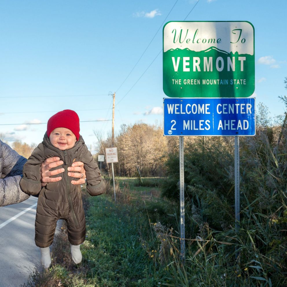 PHOTO: Harper Yeats crosses the border of Vermont -- making the Green Mountain State the 50th and final destination on what has been a 4-month road trip across the United States.