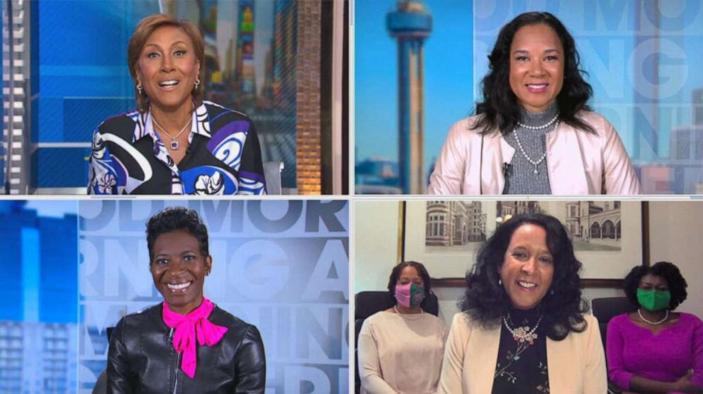 PHOTO: "Good Morning America" co-anchor Robin Roberts interviews three of Vice President Elect Kamala Harris's Howard University Alpha Kappa Alpha Sorority sisters.