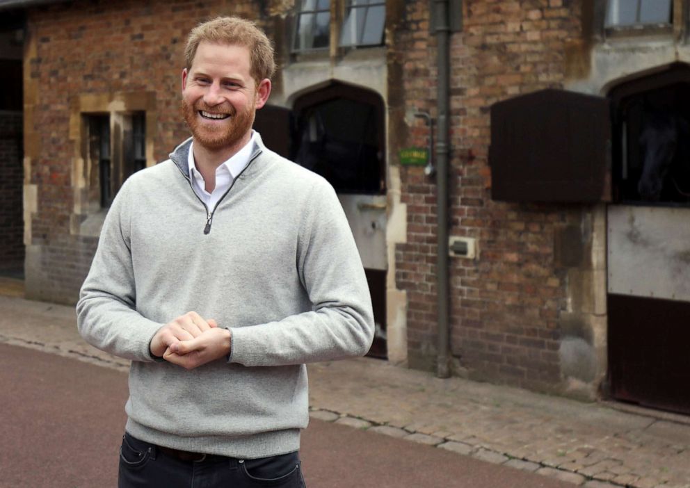 PHOTO: Britain's Prince Harry, Duke of Sussex, speaks to members of the media at Windsor Castle in Windsor, England, May 6, 2019, following the announcement that his wife, Meghan, Duchess of Sussex has given birth to a son.