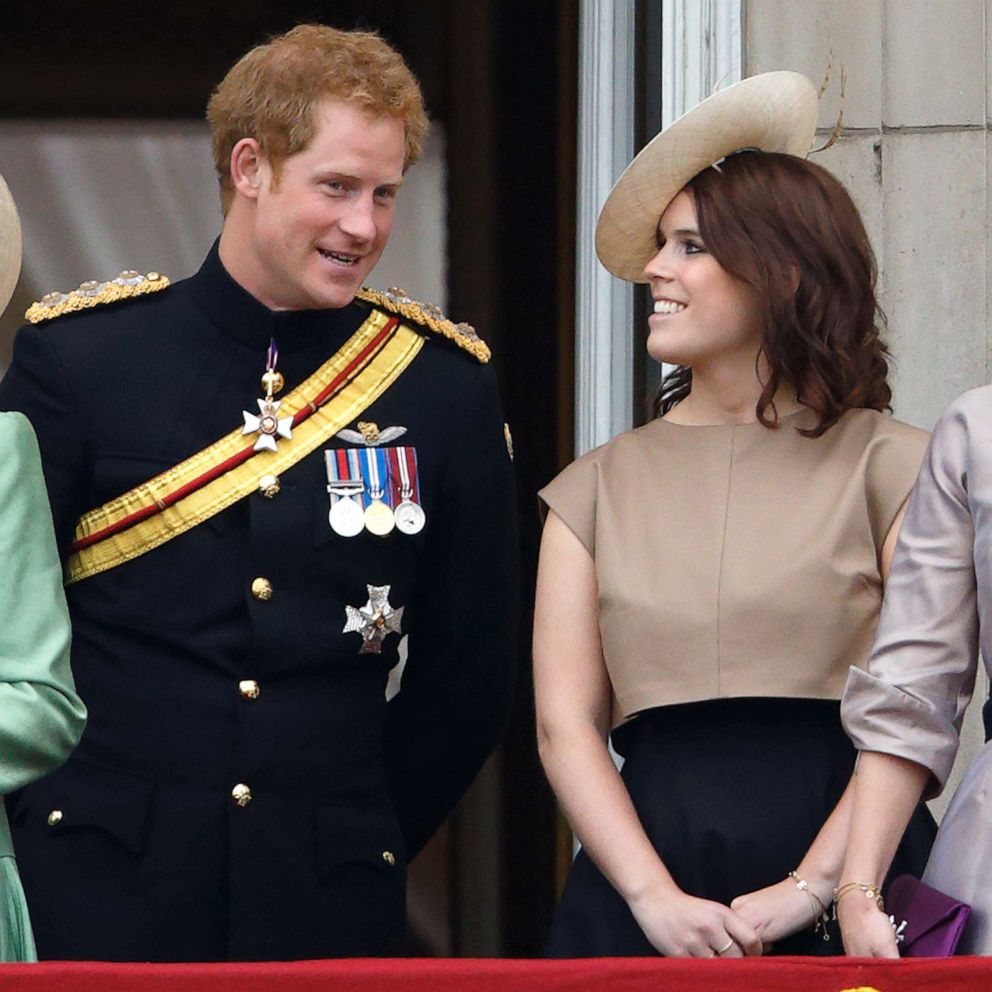 PHOTO: Prince Harry and Princess Eugenie stand on the balcony of Buckingham Palace during Trooping the Colour, June 13, 2015, in London.
