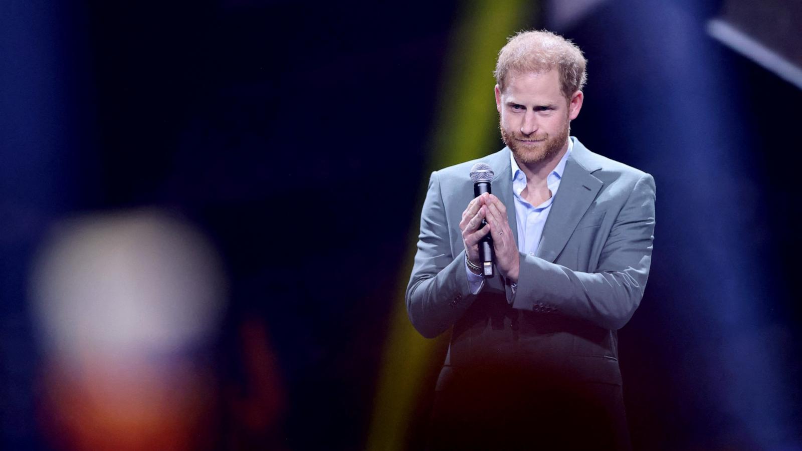 PHOTO: Britain's Prince Harry speaks during the opening ceremony of the Invictus Games, in Duesseldorf, Germany, Sept. 9, 2023.