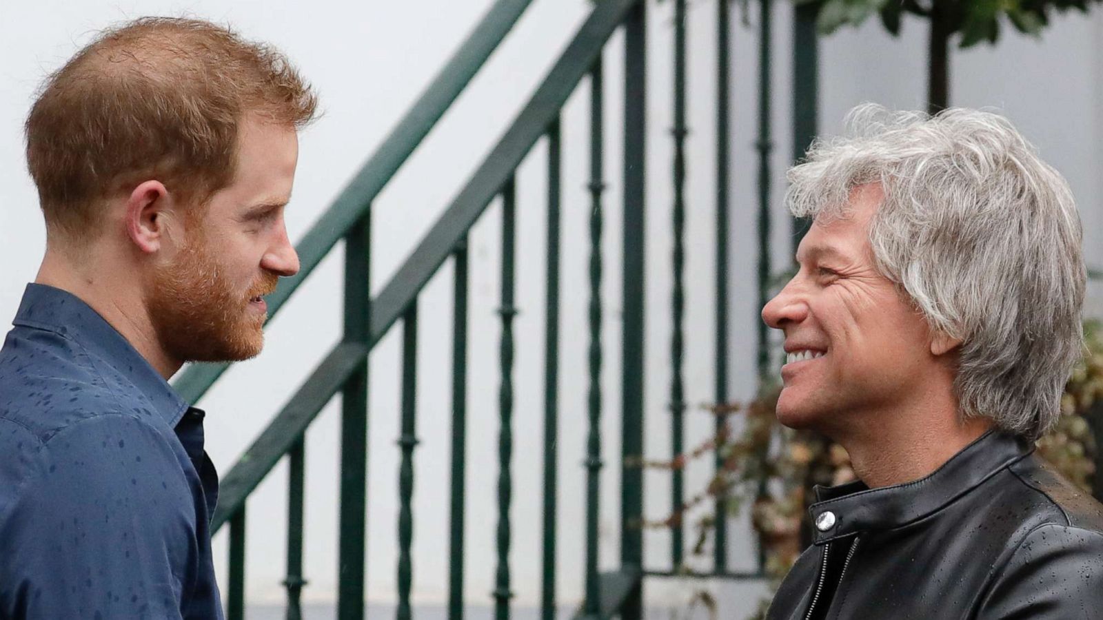 PHOTO: Musician Jon Bon Jovi, right, speaks to Britain's Prince Harry, the Duke of Sussex at Abbey Road Studios in London, Friday, Feb. 28, 2020.