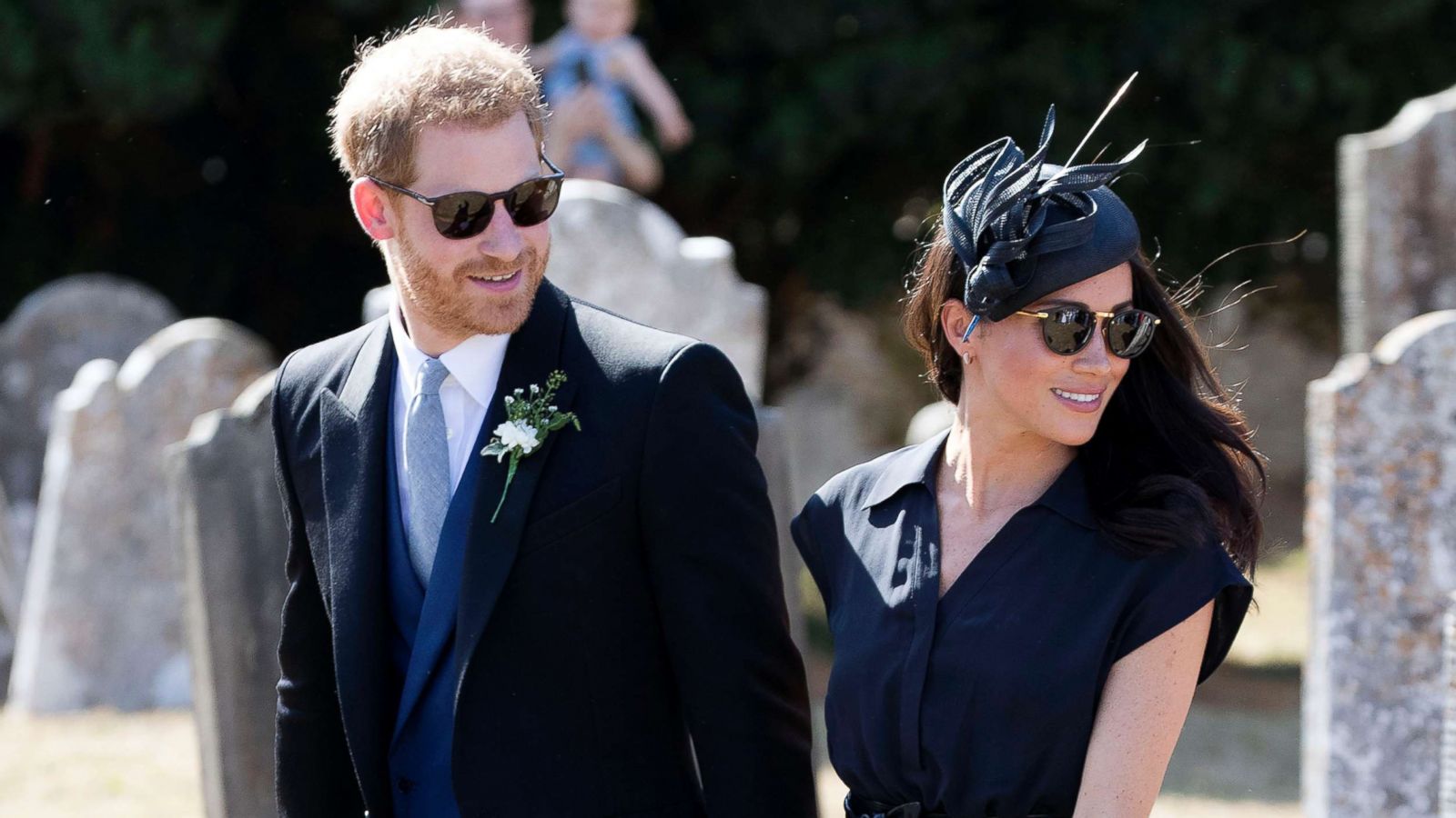 PHOTO: Prince Harry and Duchess Meghan Markle leave the wedding of Charlie Van Straubenzee and Daisy Jenks in Frensham ,U.K., Aug. 4, 2018.