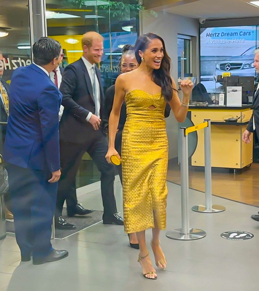 PHOTO: Prince Harry, Duke of Sussex, Doria Ragland and Meghan Markle, Duchess of Sussex, are seen arriving to the "Woman Of Vision Awards" on May 16, 2023 in New York City.