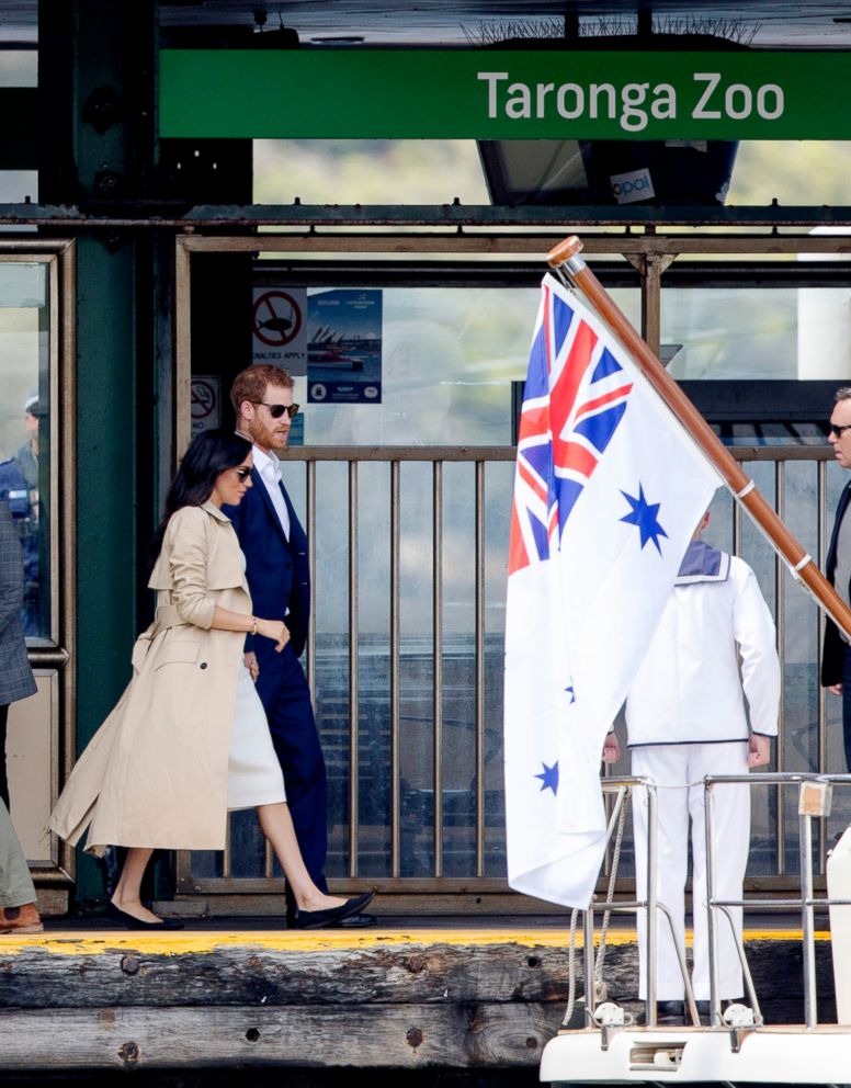 PHOTO: Prince Harry and Meghan Markle, the Duke and Duchess of Sussex take a boat ride from Taronga Zoo to the Sydney Opera House in Sydney, Oct. 16, 2018.