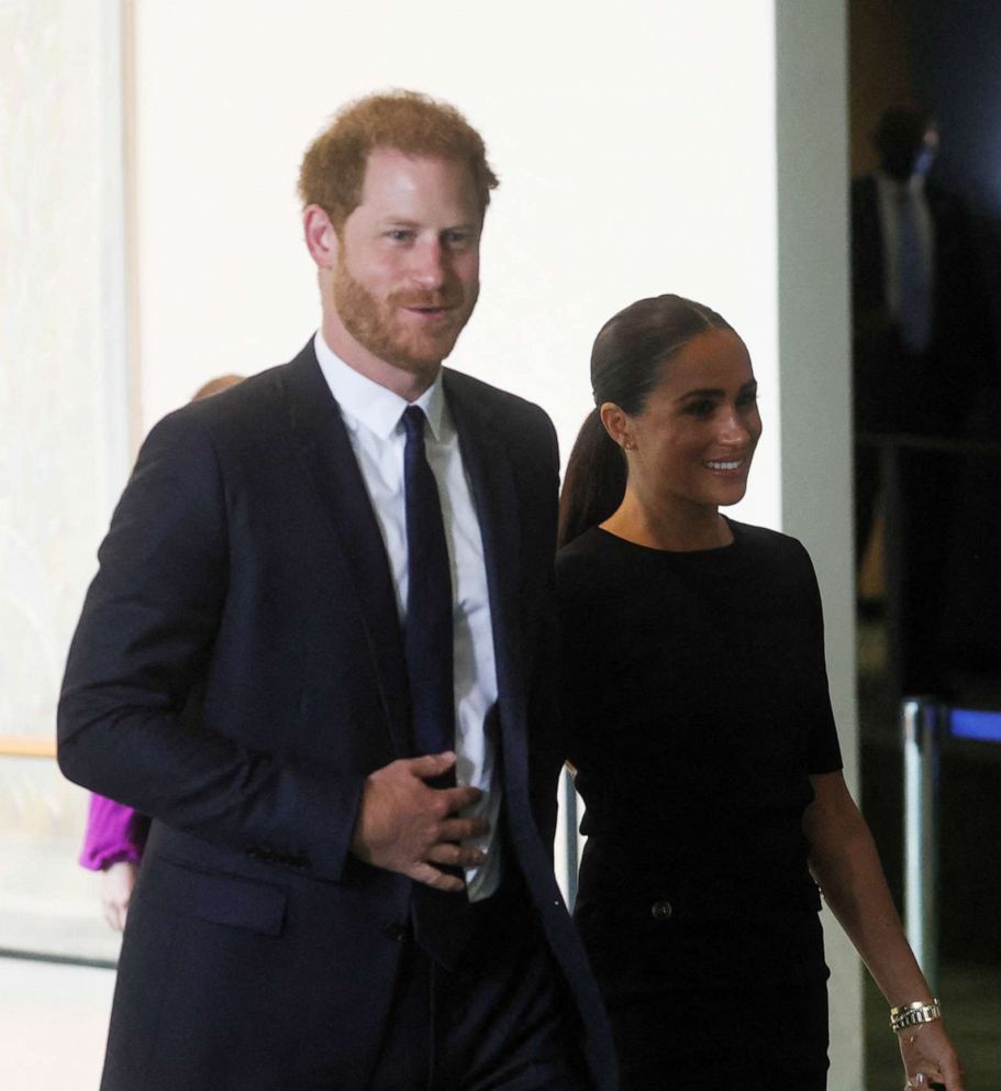 PHOTO: Britain's Prince Harry and his wife Meghan, Duchess of Sussex arrive to celebrate Nelson Mandela International Day at the United Nations Headquarters in New York, July 18, 2022.