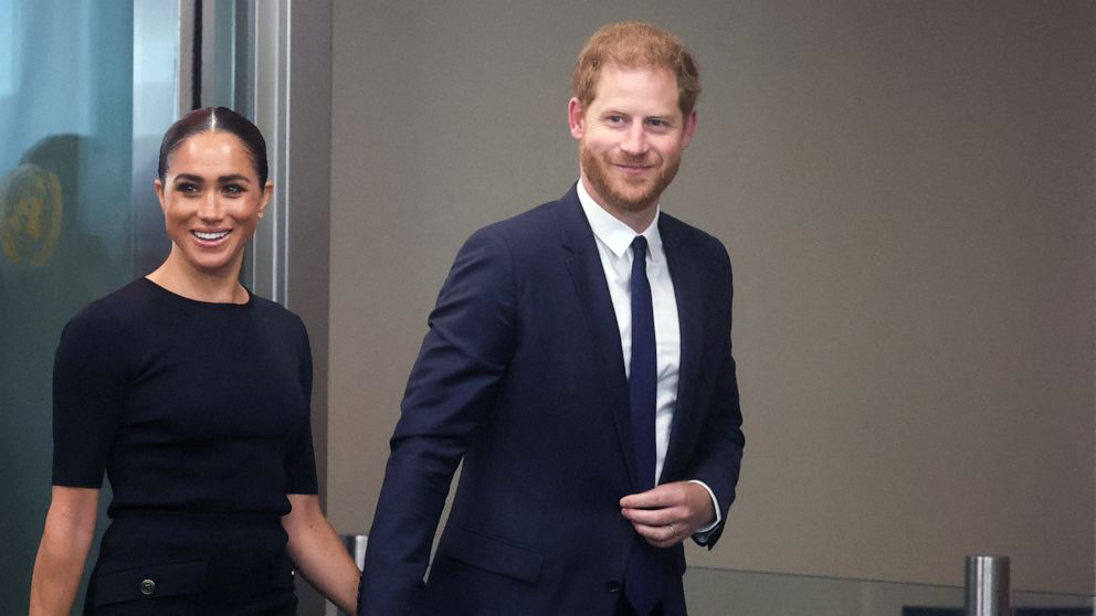 PHOTO: Meghan, Duchess of Sussex and Britain's Prince Harry arrive to celebrate Nelson Mandela International Day at the United Nations Headquarters in New York, July 18, 2022. 