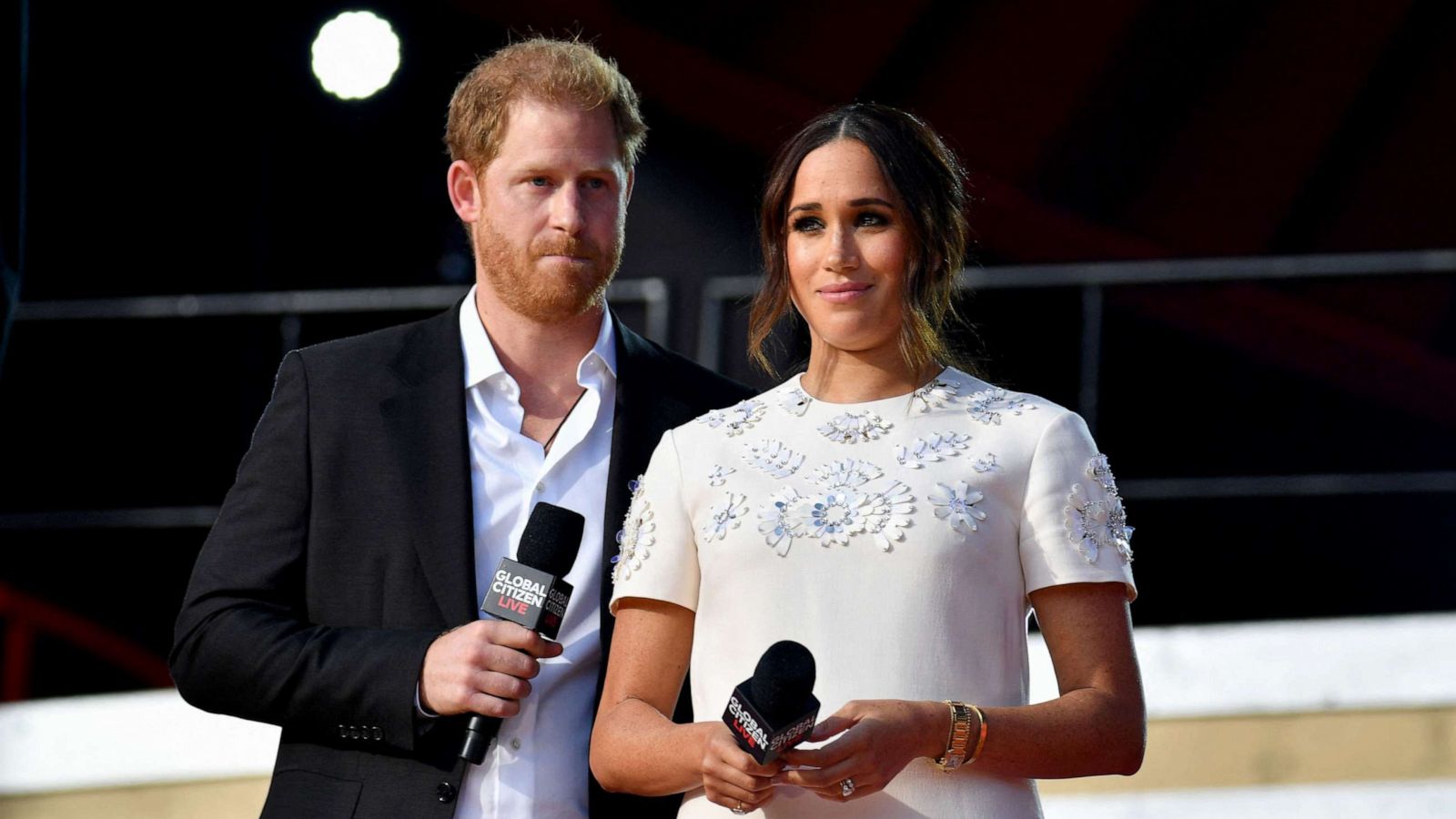 PHOTO: Prince Harry and Meghan Markle speak during the 2021 Global Citizen Live festival at the Great Lawn, Central Park on September 25, 2021 in New York City.