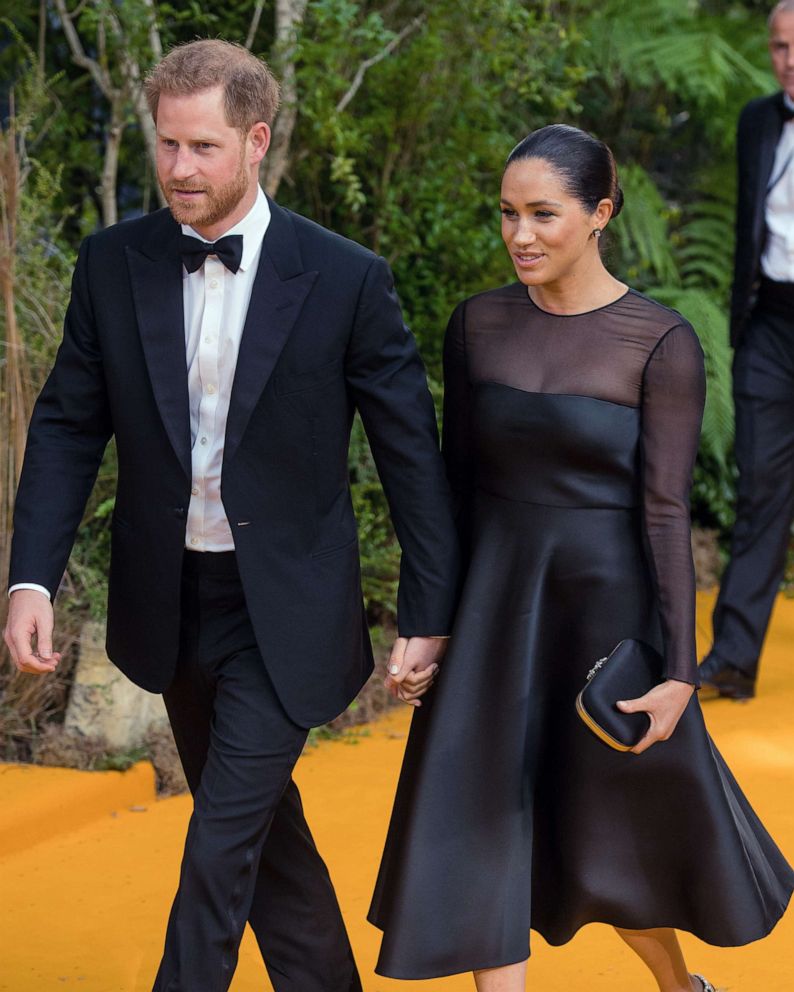 PHOTO: Prince Harry, Duke of Sussex and Meghan, Duchess of Sussex attend "The Lion King" European Premiere at Leicester Square, July 14, 2019, in London.
