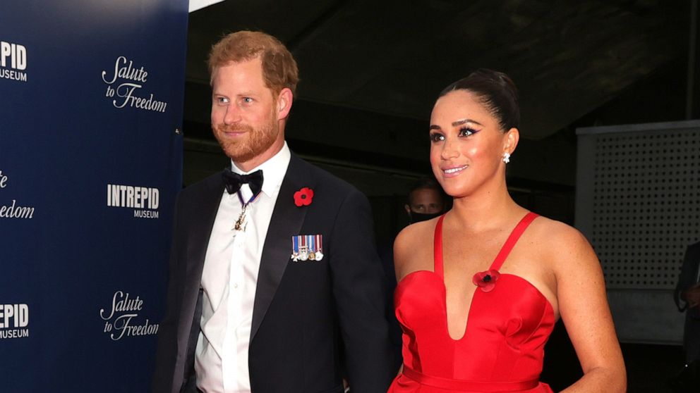 PHOTO: Prince Harry, Duke of Sussex and Meghan, Duchess of Sussex attend the 2021 Salute To Freedom Gala at Intrepid Sea-Air-Space Museum, Nov. 10, 2021, in New York City.