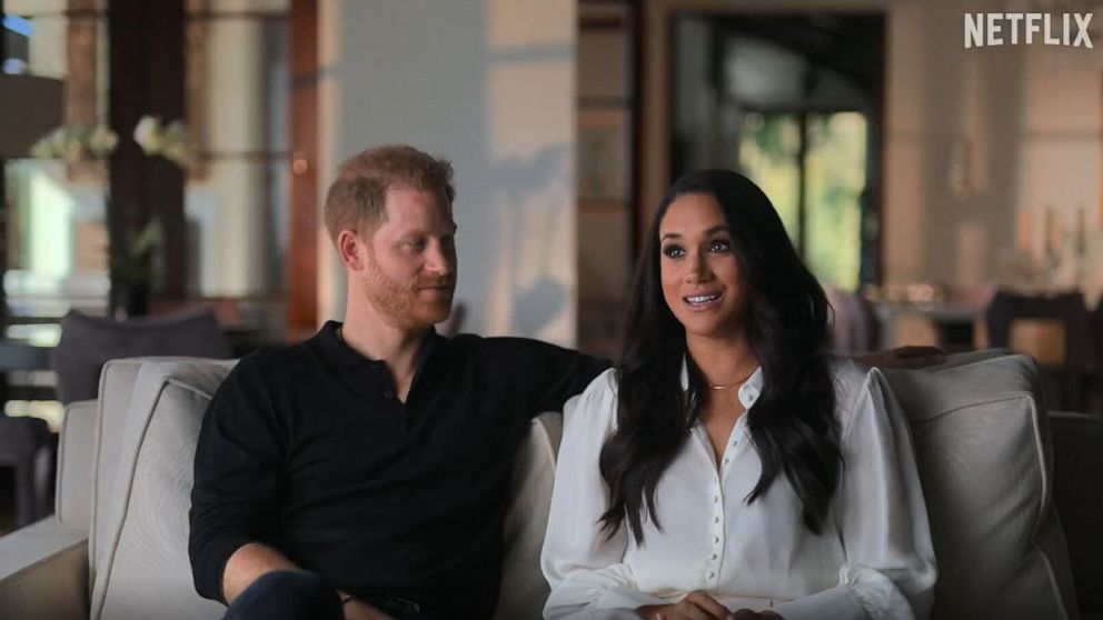 PHOTO: Prince Harry and Meghan are seen in a clip of their six-part Netflix docuseries titled "Harry & Meghan."