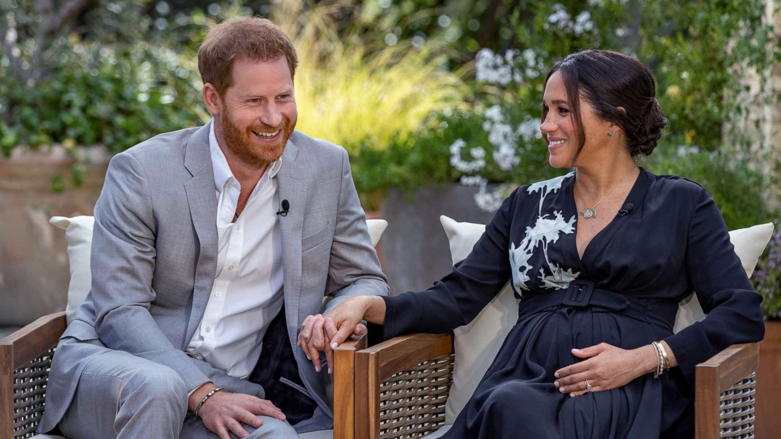 PHOTO: Prince Harry and Meghan, The Duke and Duchess of Sussex, give an interview to Oprah Winfrey that aired on March 7, 2021.