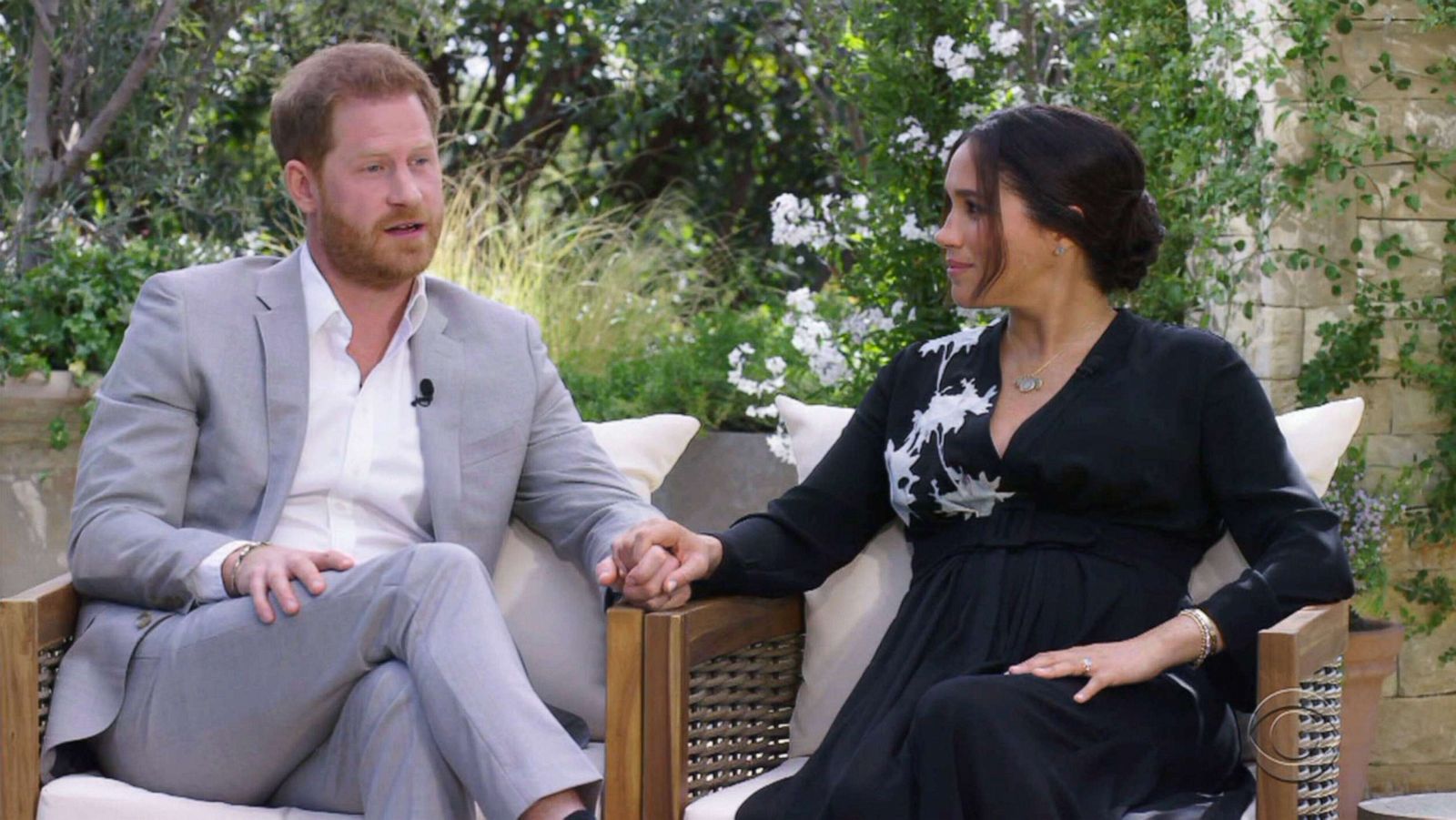 PHOTO: Prince Harry and Meghan, the Duke and Duchess of Sussex, give an interview to Oprah Winfrey, broadcast on March 7, 2021.