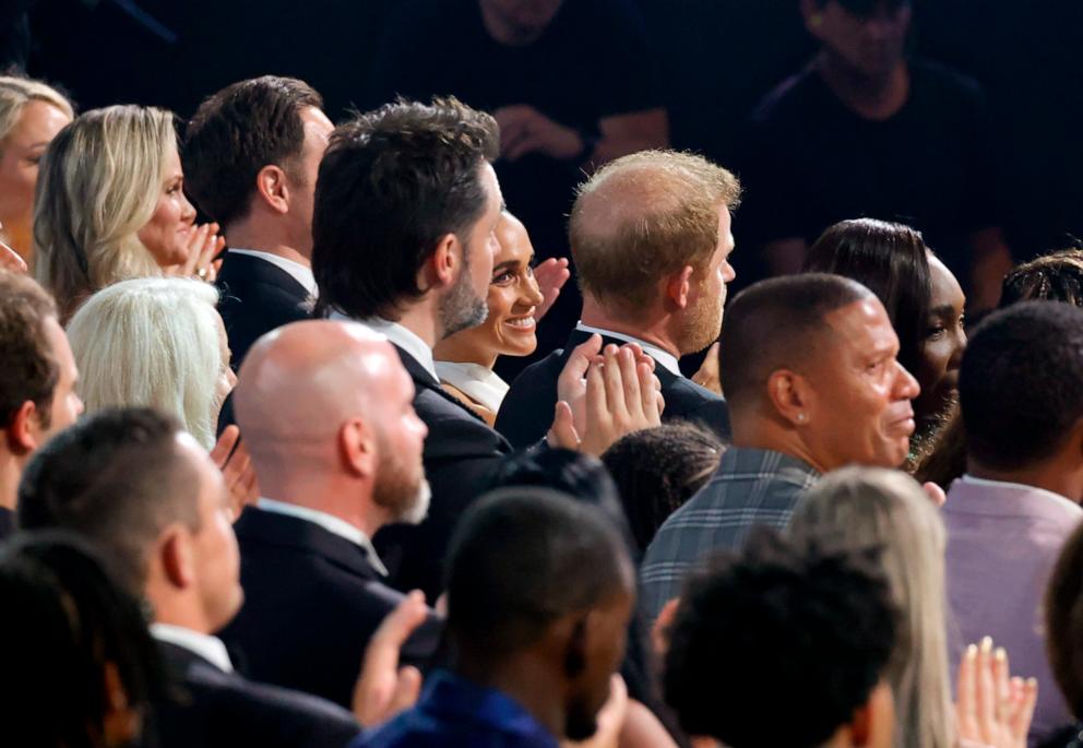 PHOTO: Meghan, Duchess of Sussex and Prince Harry, Duke of Sussex (C) are seen during the 2024 ESPY Awards at Dolby Theatre on July 11, 2024 in Hollywood, Calif.