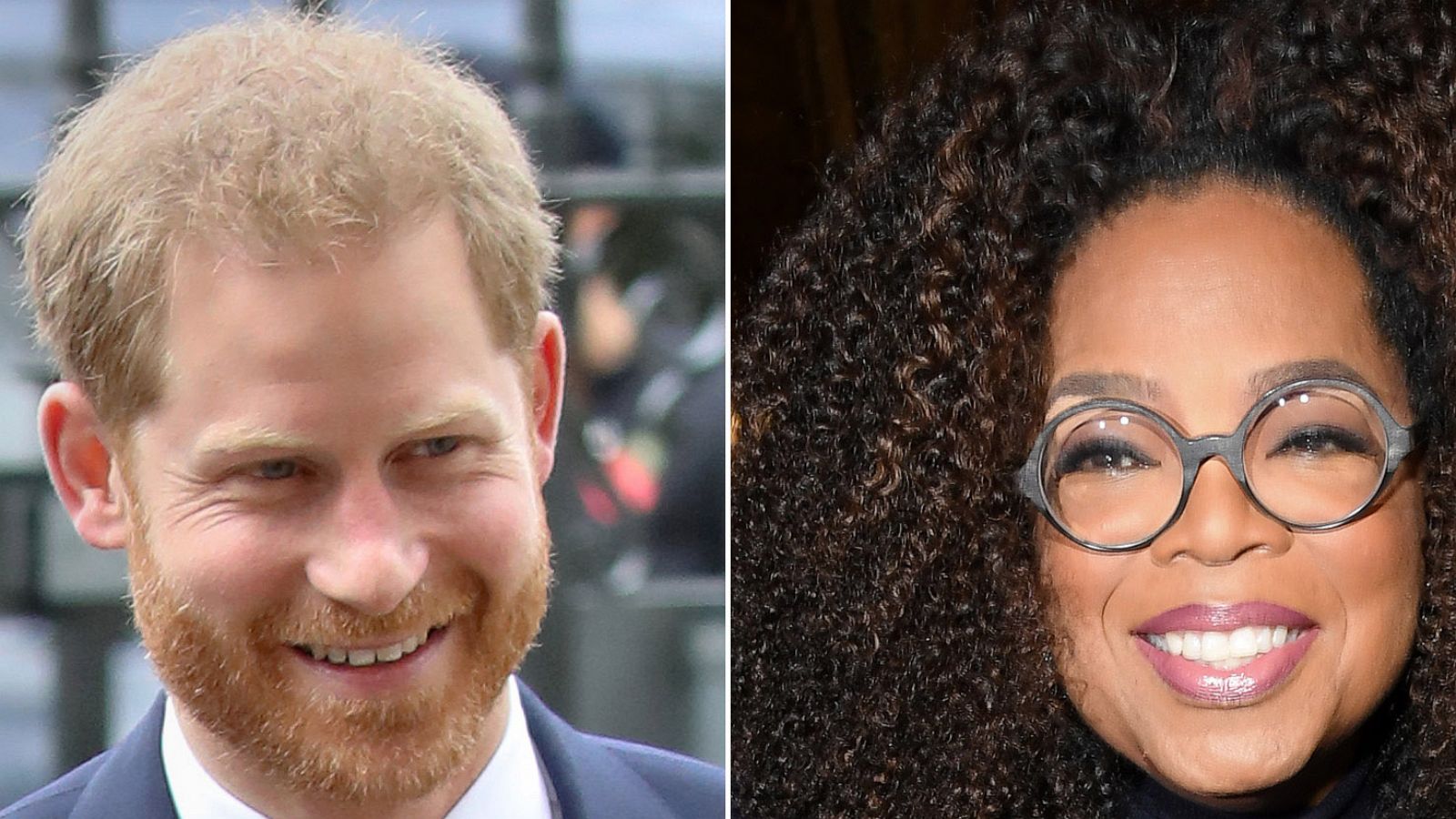 PHOTO: Prince Harry, Duke of Sussex attends the ANZAC Day Service of Commemoration on April 25, 2019 in London; Oprah Winfrey attends the Stella McCartney show during the Fall/Winter 2019/2020 Fashion Week Womenswear in Paris, March 4, 2019.