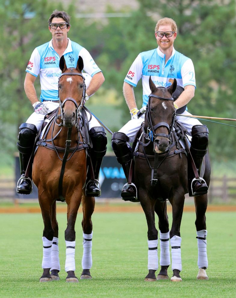 PHOTO: Sentebale Ambassador Nacho Figueras and Prince Harry, Duke of Sussex, play polo during the Sentebale ISPS Handa Polo Cup 2022, Aug. 25, 2022, in Aspen, Colo.