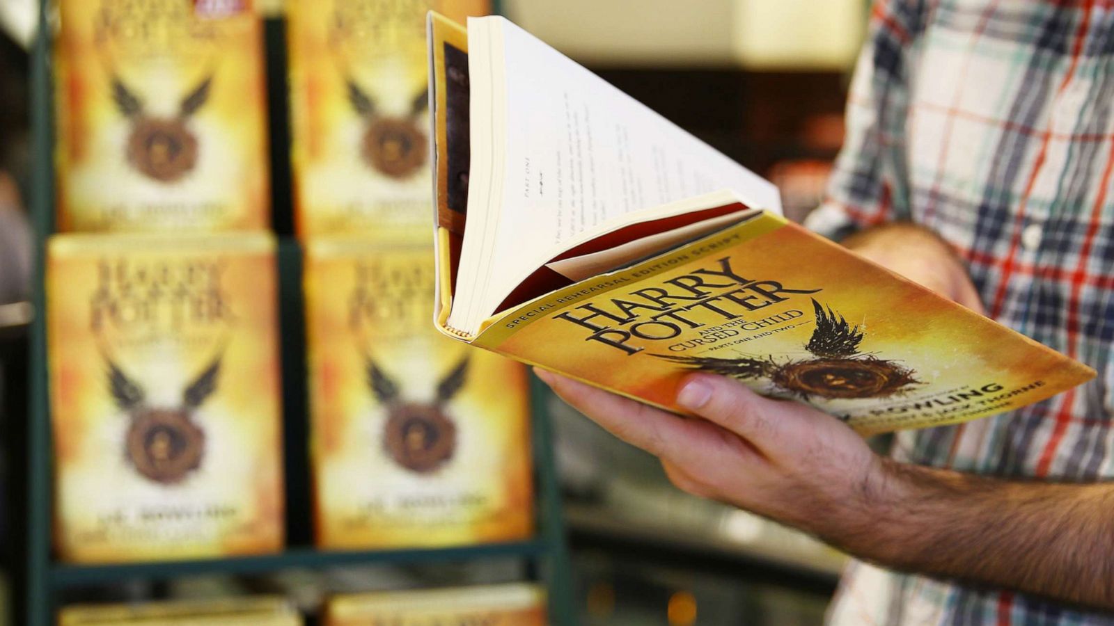 PHOTO: Copies of British author J.K. Rowlings book, Harry Potter and the Cursed Child, are display at a bookstore in New York, Aug. 3, 2016.