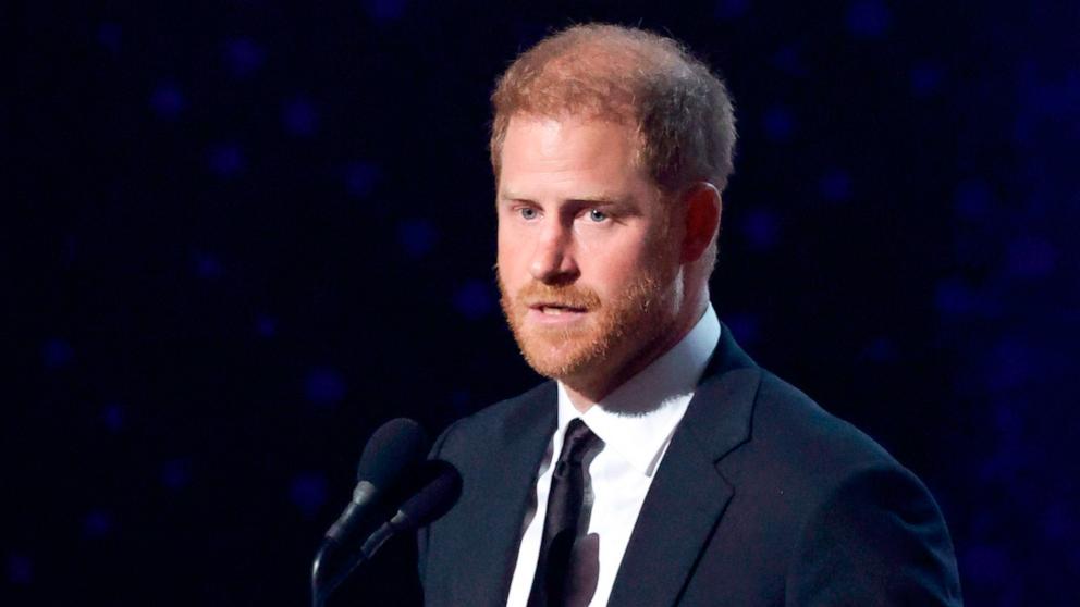 PHOTO: Prince Harry, Duke of Sussex accepts the Pat Tillman Award onstage during the 2024 ESPY Awards at Dolby Theatre on July 11, 2024 in Hollywood, Calif.