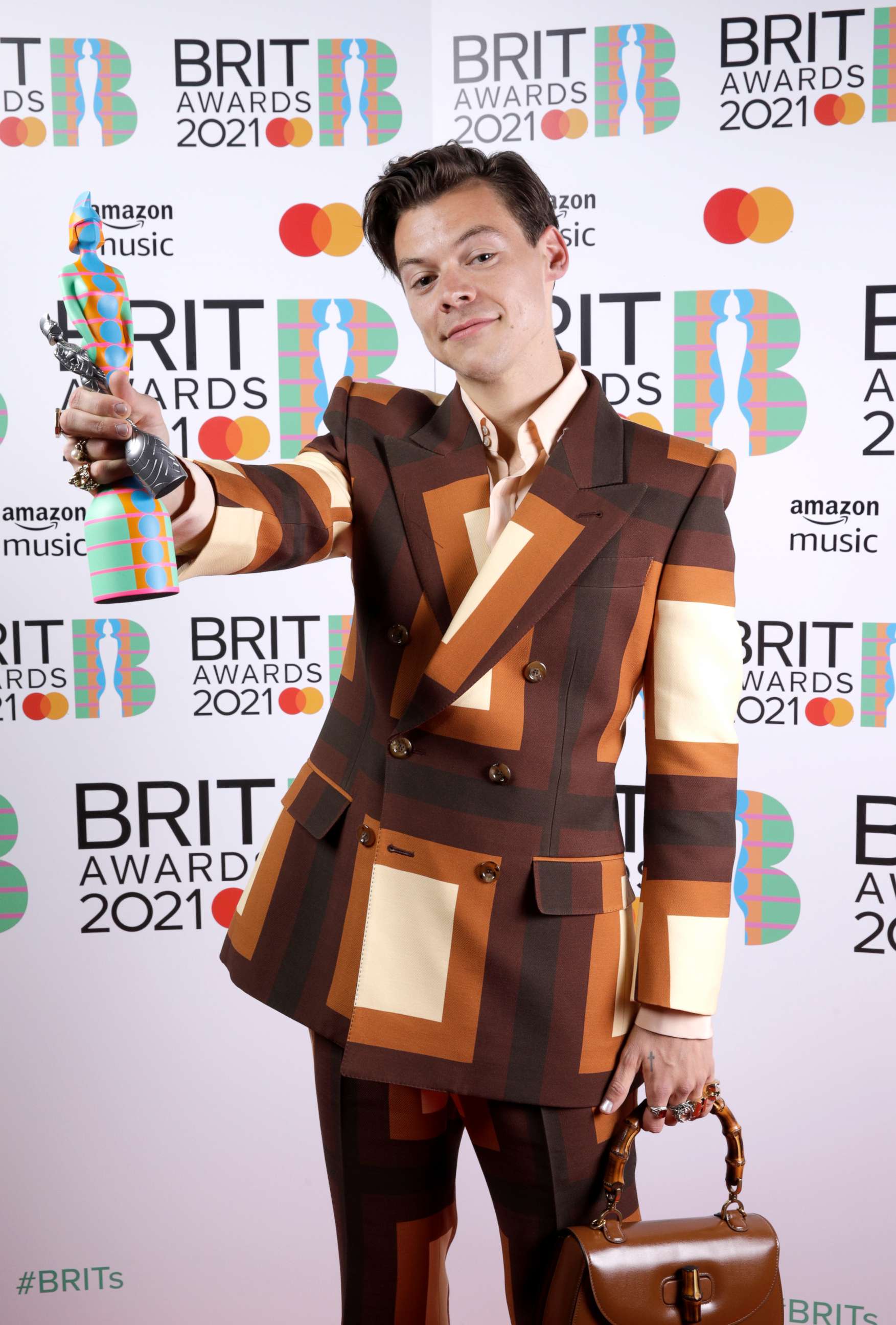 PHOTO: Harry Styles wins the Mastercard British Single award for Watermelon Sugar during The BRIT Awards 2021 at The O2 Arena, May 11, 2021, in London.
