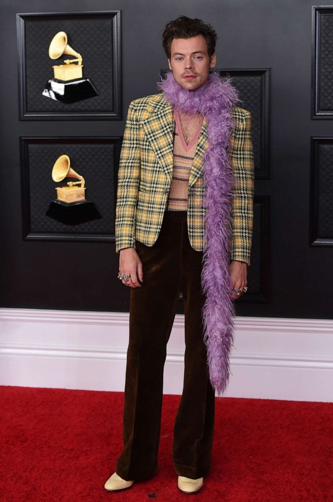 PHOTO: Harry Styles poses in the press room at the 63rd annual Grammy Awards at the Los Angeles Convention Center, March 14, 2021.