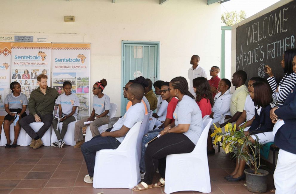 PHOTO: Prince Harry, Duke of Sussex interacts with children at The Princes' foundation for children in Africa, Sentebale, at the Chobe district, in the Northern Botswana, Sept. 26, 2019.